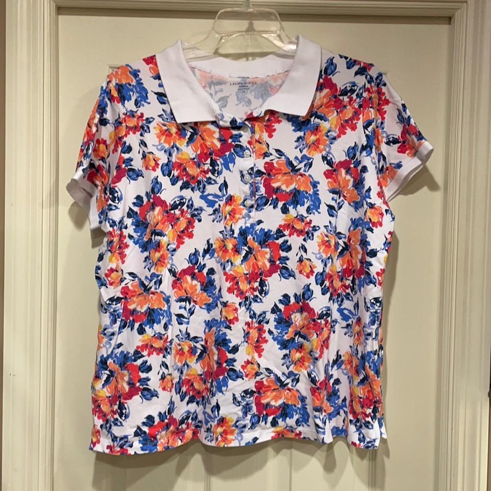 Laura Scott Floral Polo Shirt
